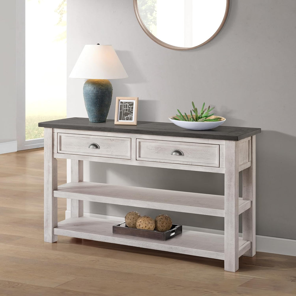 Martin Svensson Home Monterey Solid Wood Sofa Console Table, White & Grey...