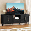 67” Mid-Century Modern TV Stand for 75+ inch TVs, Wood Entertainment Center with Storage Drawer, Long Media Console with Adjustable Shelves, Black TV Cabinet for Living Room, Bedroom