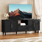 67” Mid-Century Modern TV Stand for 75+ inch TVs, Wood Entertainment Center with Storage Drawer, Long Media Console with Adjustable Shelves, Black TV Cabinet for Living Room, Bedroom