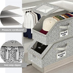 2 Pack Hat Organizer Box for Women & Men, Foldable Storage Box with Clear Lid for Baseball, Cowboy Caps, Stackable Clear Hat Organizer, Store up to 28 Caps, Grey