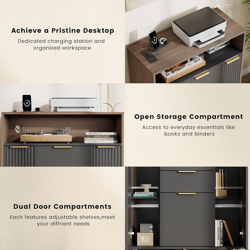 ModernMate Fluted Mobile Office File Cabinet with 3 Drawers, 37" Rolling...