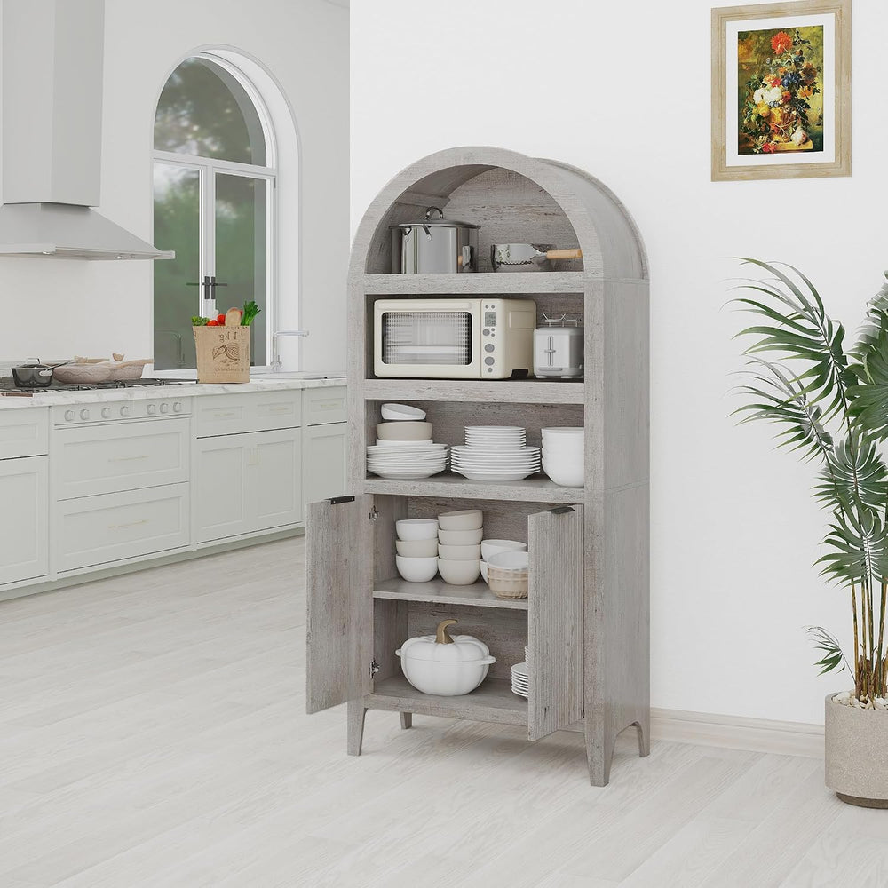 blini 70" Tall Arched Cabinet, Wooden Kitchen Pantry Arched Cabinet with...