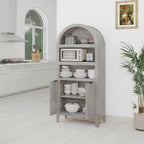 blini 70" Tall Arched Cabinet, Wooden Kitchen Pantry Arched Cabinet with Fluted Doors Versatile Kitchen Hutch Storage Organizer for Dining Room