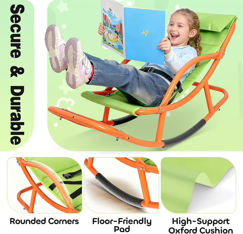 Large Size Kids Sensory Rocking Chair for Children Under 55 Inches Tall, Autism and ADHD Balance Seat Helps Kids Relax, Focus and Play, Indoor & Outdoor Rocker for Bedroom, Nursery and Sensory Room