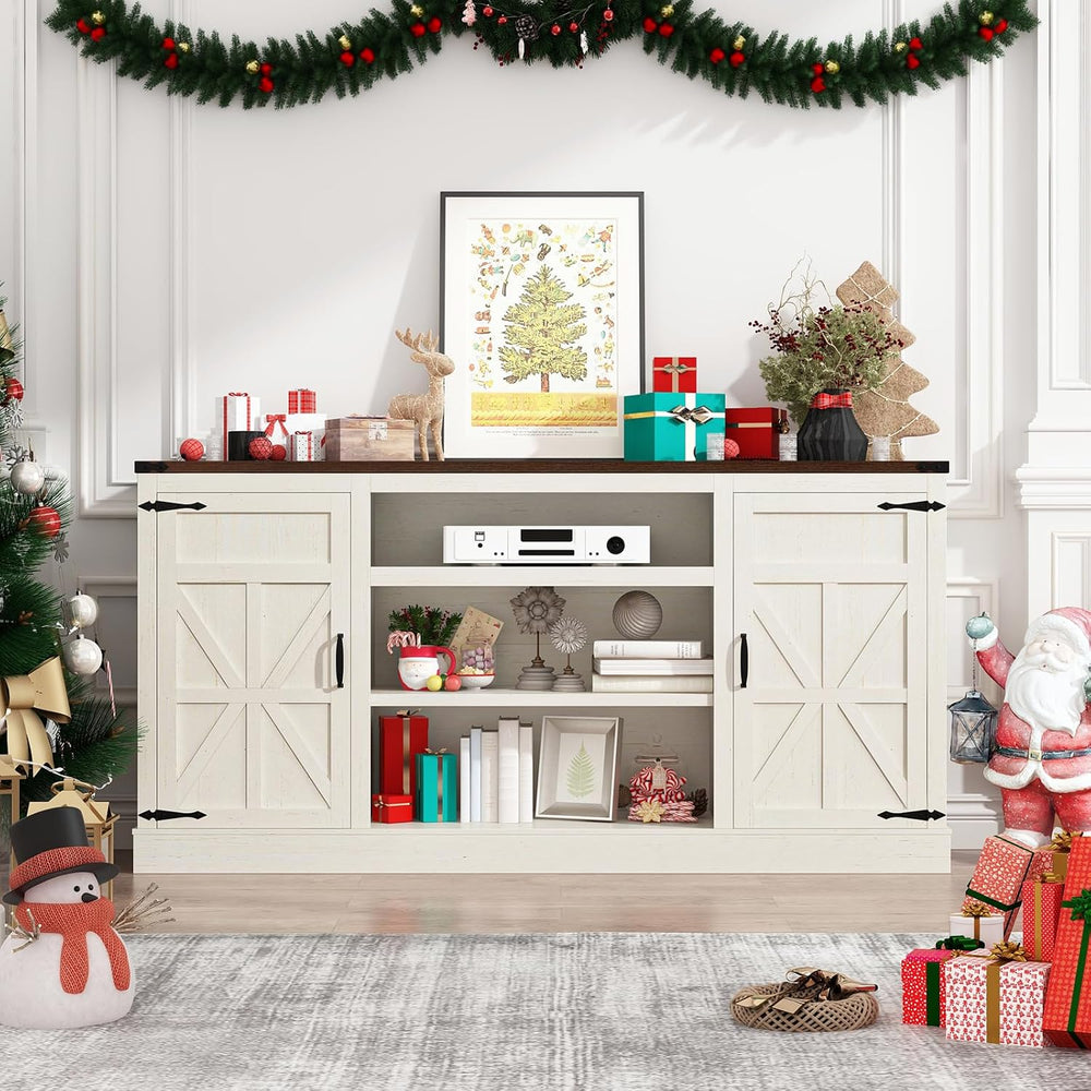 Hlivelood 66" Farmhouse TV Stand with Power Outlets for 75 Inch TVs, 33&...