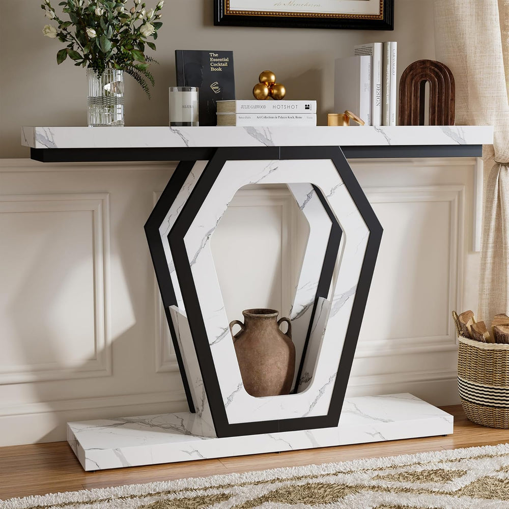 FUSUNBAO 47.3" Console Table,Openwork Bracket Sofa Table, Wood Narrow En...