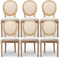 Rattan Back Upholstered Dining Chairs Set of 6 French Country Oval Kitchen Side Chairs with Wood Legs for Dining Room, Kitchen, Restaurant(Beige-Rattan)
