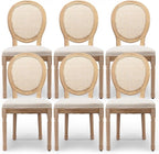 Rattan Back Upholstered Dining Chairs Set of 6 French Country Oval Kitchen Side Chairs with Wood Legs for Dining Room, Kitchen, Restaurant(Beige-Rattan)