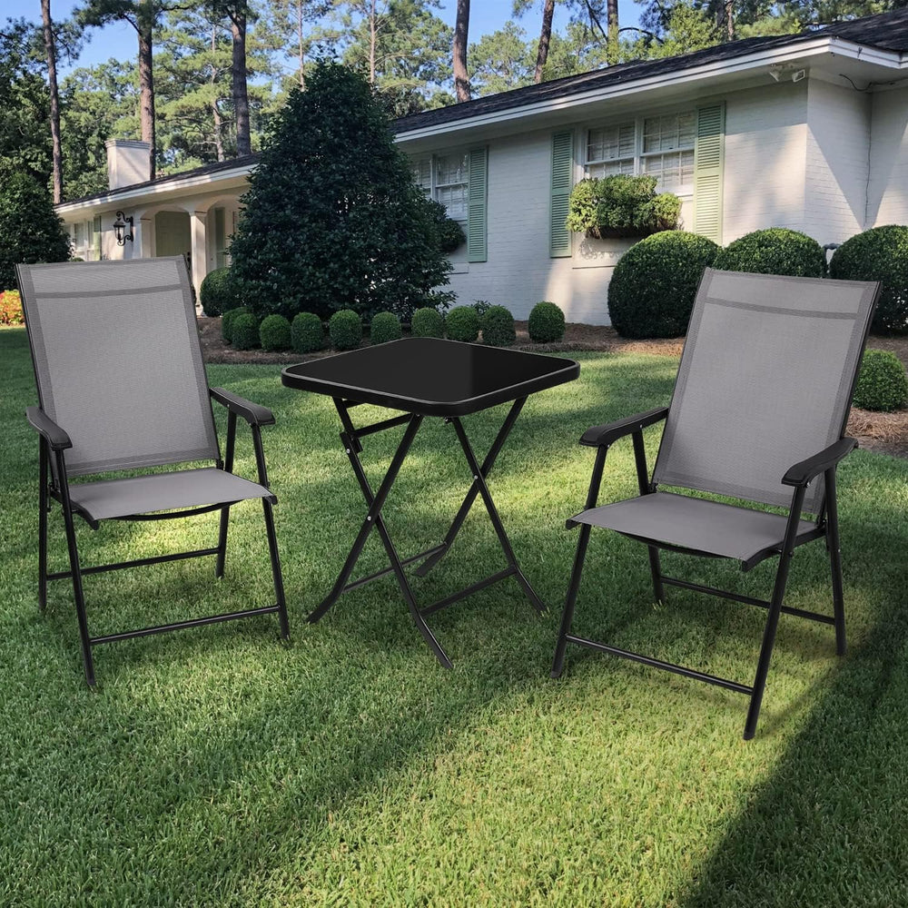 MoNiBloom 3 Piece Patio Bistro Dining Set, 2 Foldable Outdoor Chairs and Roun...