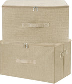 ANMINY Fabric Storage Bins with Zipper Lids, 18"x14"x10", Beige, 2 PCS | 43.6Qt Cotton Linen Storage Box, PP Board Frame, Washable Collapsible, with Handles & 3-side Open Lid, Stackable, Large