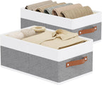 Storage Baskets, 16.1 × 9.8 × 6.5 Inch Drawer Organizers with Handles, Fabric Storage Bins for Organizing Shelves, White and Grey, 2-Pack