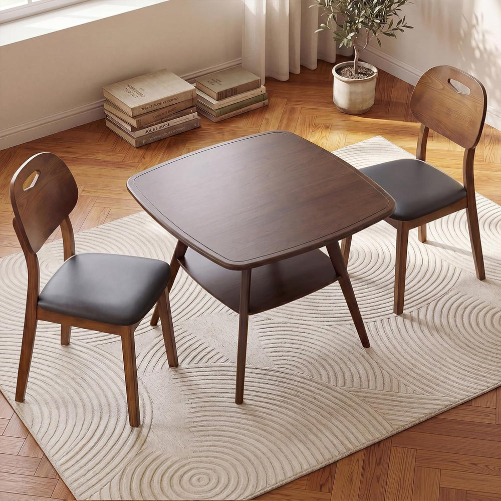 LKTART Dining Table Set for 2 | Square Solid Wood Dining Table with 2 Black P...