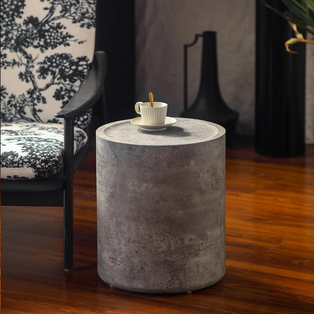 Round End Table with Mars Pattern for Living Room, Modern Drum Circle Side Ta...