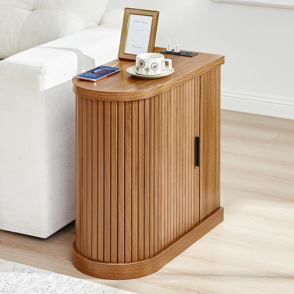 Turtle&Myrtle Nightstands with Charging Station, Narrow Side Table with S...