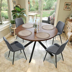 47.2" 5-Piece Round Dining Table Set for 4, Modern Wood Dining Table with 4 Upholstered Chairs, Kitchen & Dining Room Table Set with Metal Base for Apartment, Small Space, Walnut Table+4 Grey Chairs