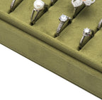 Velvet Ring Organizer Display Tray Jewelry Box Earring Holder Case for Wedding Birthday Christmas Day (Olive Green)