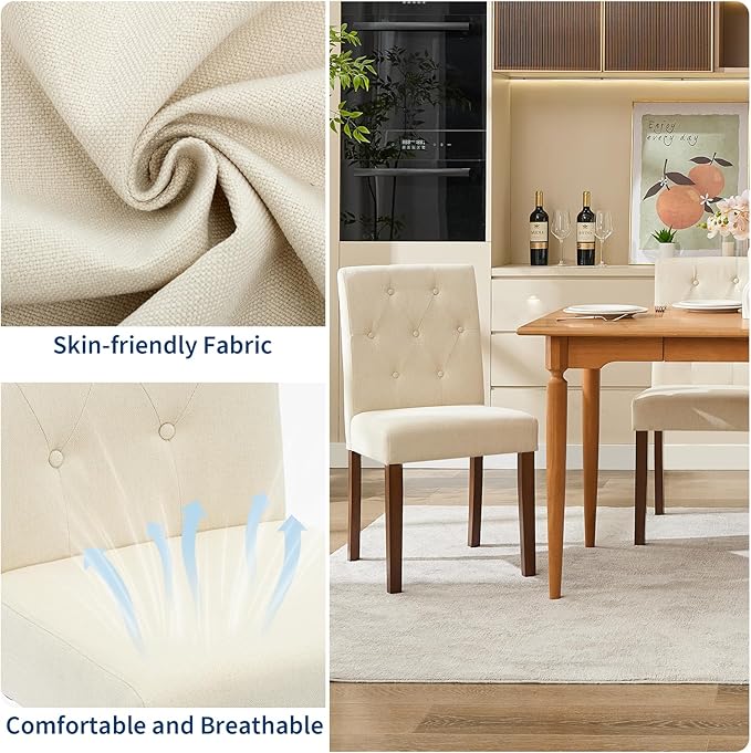 Upholstered Dining Chairs Set of 4, Modern Fabric Kitchen Side Chairs with St...