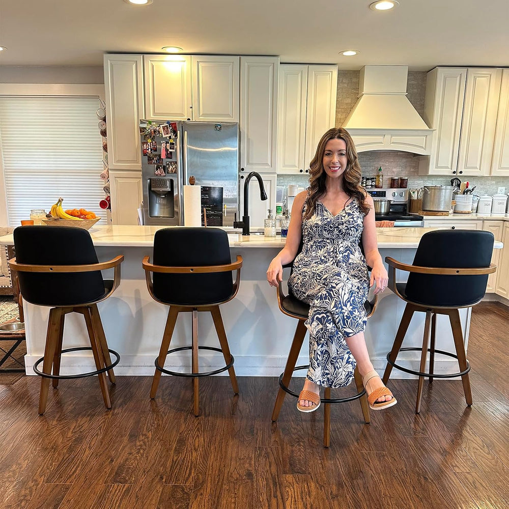 Swivel Counter Stools, Mid Century Modern Counterstools with Walnut Finish