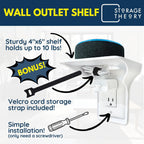 BeraTek Power Perch Wall Outlet Shelf with Cord Storage Strap - Declutter & Reclaim Bathroom Counter Space - Echo Dot Stand, Homepod Mini Wall Mount, Smart Home Devices Organizer - White, 4-Pack