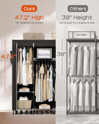 Portable Closet, 66.9 Inch Large Capacity Wardrobe Closet with Cover, Clothes Storage Organizer with Shelves and 4 Hanging Rods, Easy to Assembly, Black PCT204B01