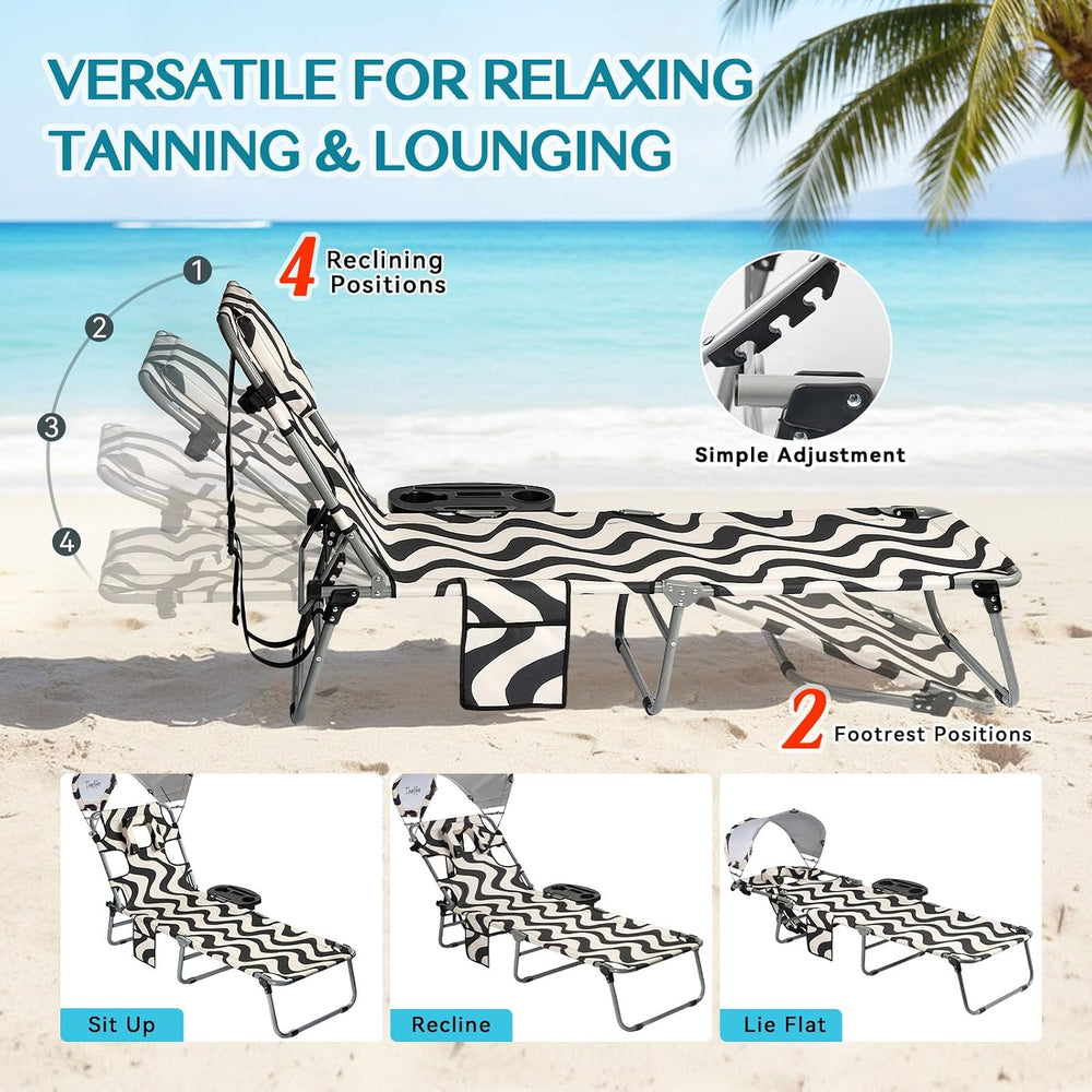 Tanning Chair with Face Hole for Adults, Outdoor Folding Lounge Chair with Ca...