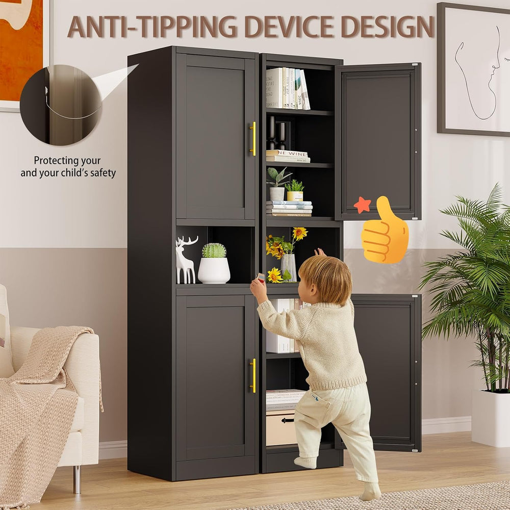 Kitchen Pantry Storage Cabinet,66.9" Tall Metal Storage Cabinet with 2 D...