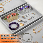 4 Pack Gray Velvet Stackable Jewelry Tray Showcase Display - 13.78 x 9.45 x 1.18 Inch, Stackable Necklace Bracelet Ring Showcase Display Empty Plate for Necklace Earring Ring Bracelet