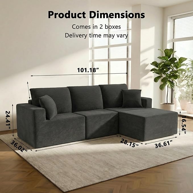 Homall Sectional Couches for Living Room, Modern Boneless Couch with Deep Seat, Upholstered Cloud Sofa, No Assembly Required (Black, L Shaped Sofa)