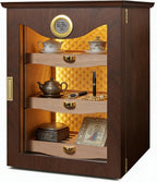 Luxury LED Display Cabinet with Spanish Cedar, Precision Hygrometer & Humidity Control - Elegant Walnut/Obsidian Storage for Premium Collections