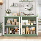 FOTOSOK Buffet Cabinet with Storage, Kitchen Cabinet with 4 Glass Doors | 55.1" Large Sideboard Cabinets, Modern Sideboard Storage Cabinet, Wood Coffee Bar Buffet Table for Kitchen, Green/White