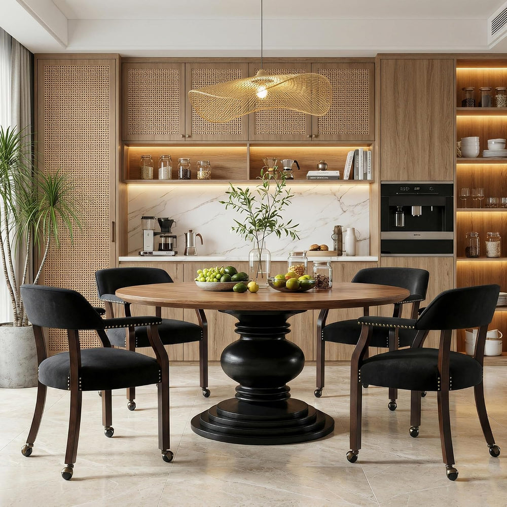 LEEMTORIG Set of 4 Large Dining Chairs with Casters and Arms, Rolling Dining ...