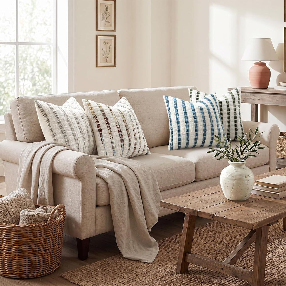 decorUhome Tufted Stripe Throw Pillow Covers 20x20 Set of 2 Blue Rust