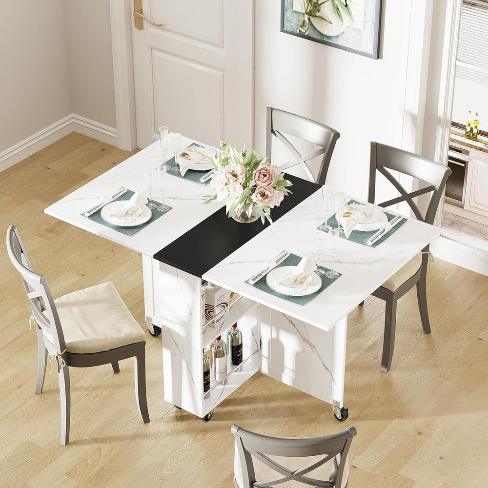 Folding Dining Table with Drawer,3-Tier Wine Cooler Storage and 2-Layer Metal...