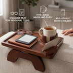 AUNMAS Couch Armrest Table, 3 in 1 Space Saving Foldable Pine Sofa Arm Tray with Cup Holder Phone Stand for Living Room Dining (Brown)