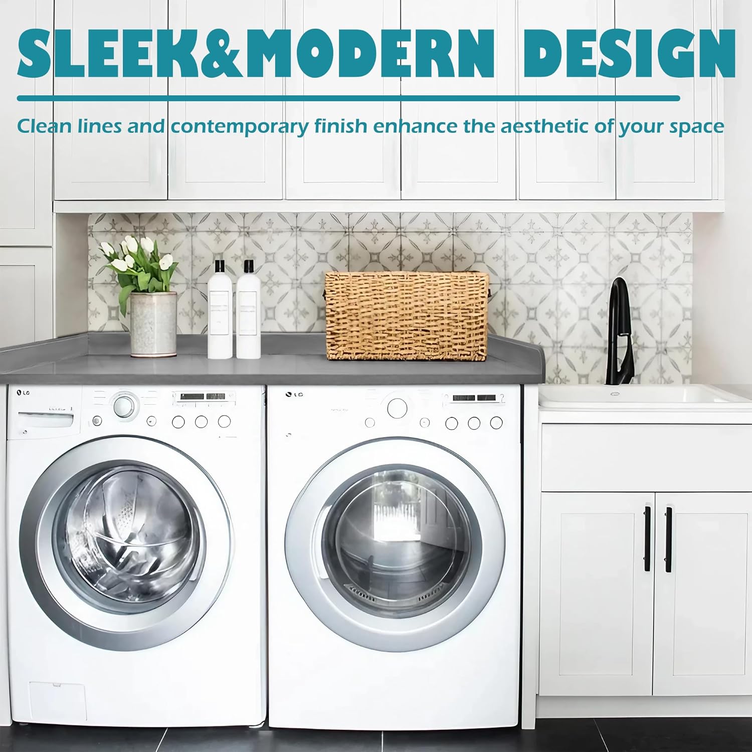 Royxen Laundry Countertop Solid Wood, Countertop for All Front-Loaded Washing Machine and Dryer, Extra Room for Laundry Room, Gray
