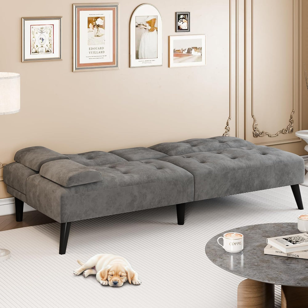 64" Futon Sofa Bed, Convertible Loveseat with 2 Cup Holders, Small Couch...