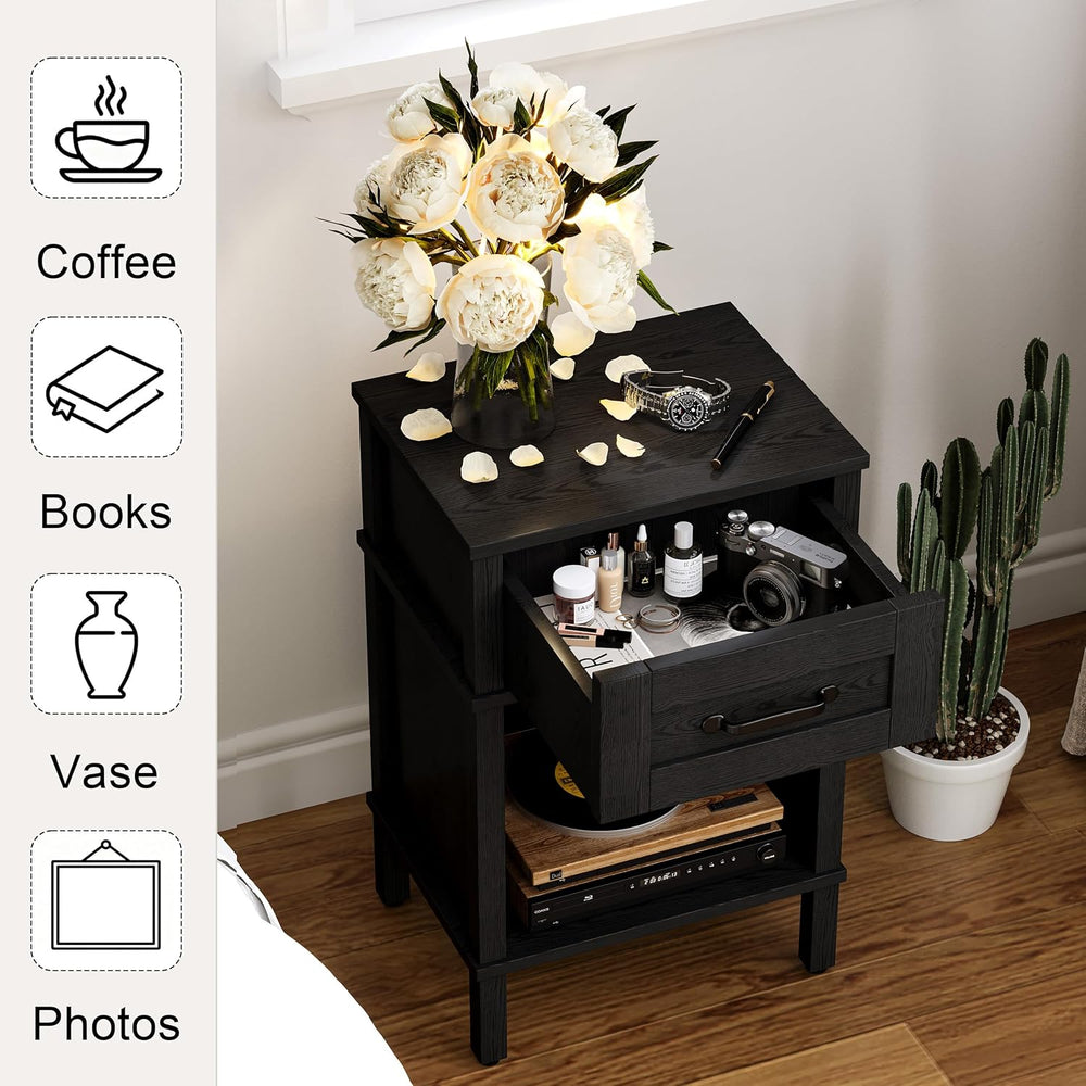Black Nightstand with Drawers,Small Night Stand,Black Bedside Table
