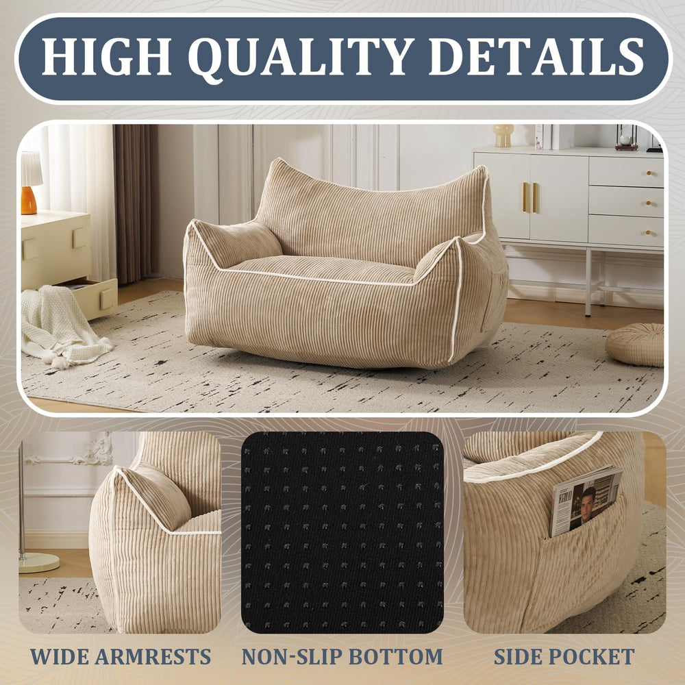 MOJAY Giant Bean Bag Chair, Oversized Plush Fluffy Lounge Chair with Filling,...