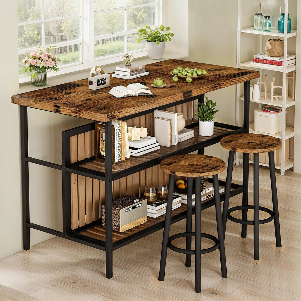 DKLGG Kitchen Island with Seating & Storage, Farmhouse Dining Table Set f...