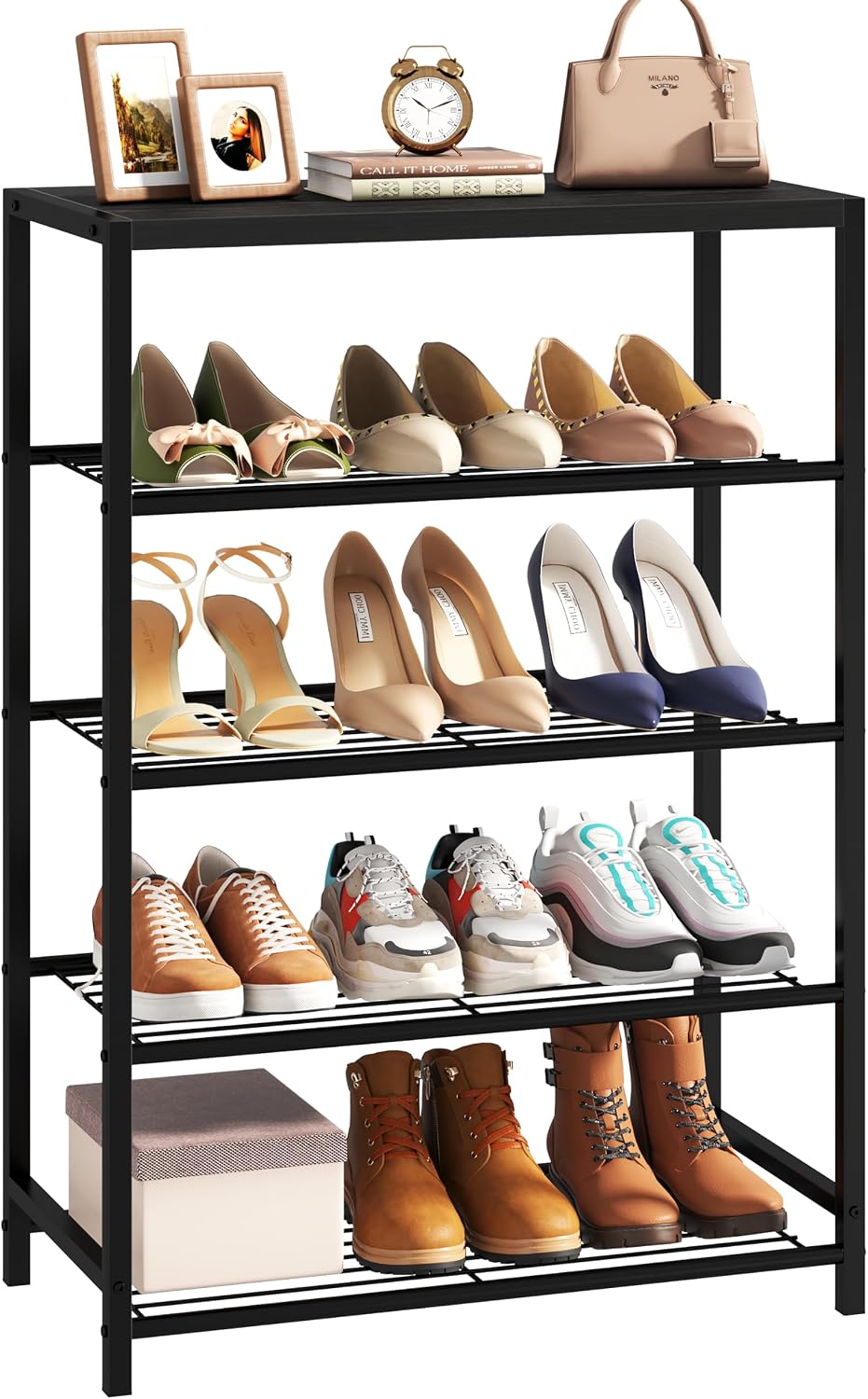 Yusong Shoe Rack Organizer, 5 Tier Industrial Shoe Storage Shelf for Closet E...