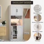 71" Pantry Cabinet with LED Light, Kitchen Pantry Storage Cabinet with Microwave Stand Anti-Tip Device, Modern Farmhouse Kitchen Cupboard Hutch for Living Room, Dining Room, Bathroom