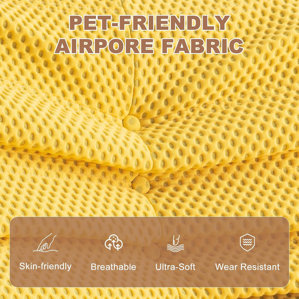 Bean Bag Chair for Adults - Large Bean Bag with Three Pillows, Oversized Boneless Chair with High-Rebound Memory Foam, Lazy Floor Sofa for Reading, Living Room, Bedroom (3-Seater, Yellow)