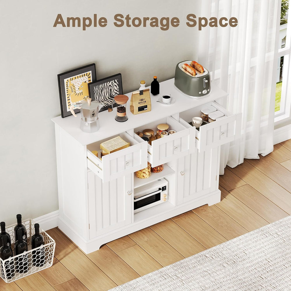 ChooChoo 35.4" Coffee Bar Cabinet with 3 Drawers and 2 Doors, White