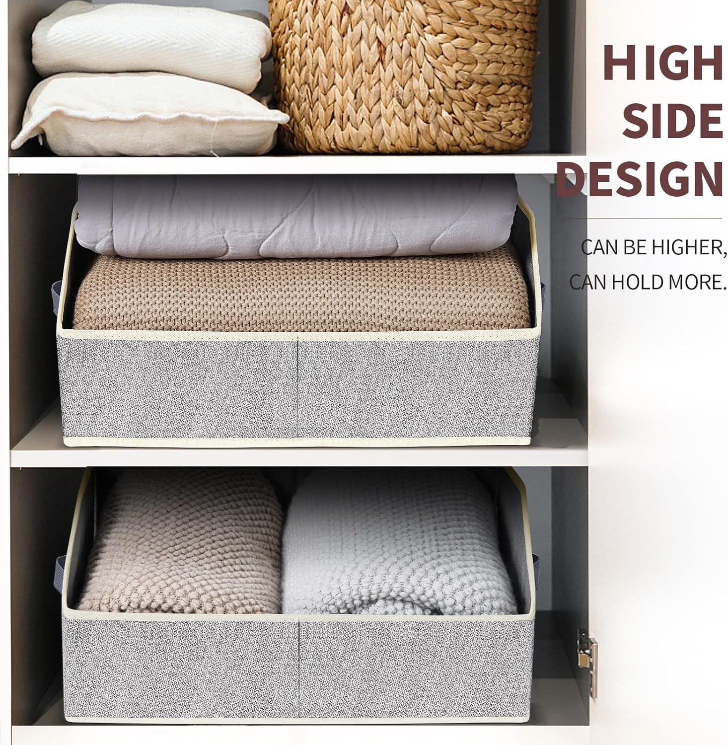 Trapezoid Closet Shelf Organizer - Large Baskets for Organizing, Fabric Storage Box for Shelves, Cube Storage Bins for Clothes, Books, Blankets, 3 Pack, Light Gray
