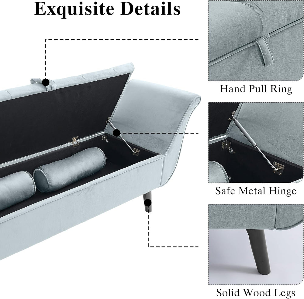 65" Velvet Storage Bench, 65" Vintage Upholstered Rolled Armed Butt...