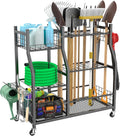 WALMANN Garden Tool Organizer with Wheels for Garage, Large Storage Capacity, Rakes/Shovels/Yard Tools Storage Stand for Shed, Garden, Indoor/Outdoor Long-Handled Tools Rolling Cart