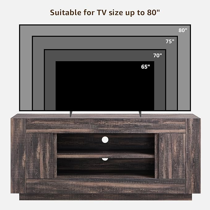 OKD Modern 70" TV Stand, Entertainment Center for TVs Up to 80", Media Console with Large Open Storage & Side Cabinets, Thick Wood Design for Living Room, Dark Rustic Oak