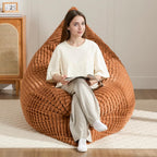 3-in-1 Giant Bean Bag Chair for Adults & Kid, Convertible Floor Sofa to Mattress, High-Density Foam Chair Bed with Washable Cover, Multi Functional Lounge Couch for Bedroom, Living Room (Orange)