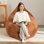 3-in-1 Giant Bean Bag Chair for Adults & Kid, Convertible Floor Sofa to Mattress, High-Density Foam Chair Bed with Washable Cover, Multi Functional Lounge Couch for Bedroom, Living Room (Orange)