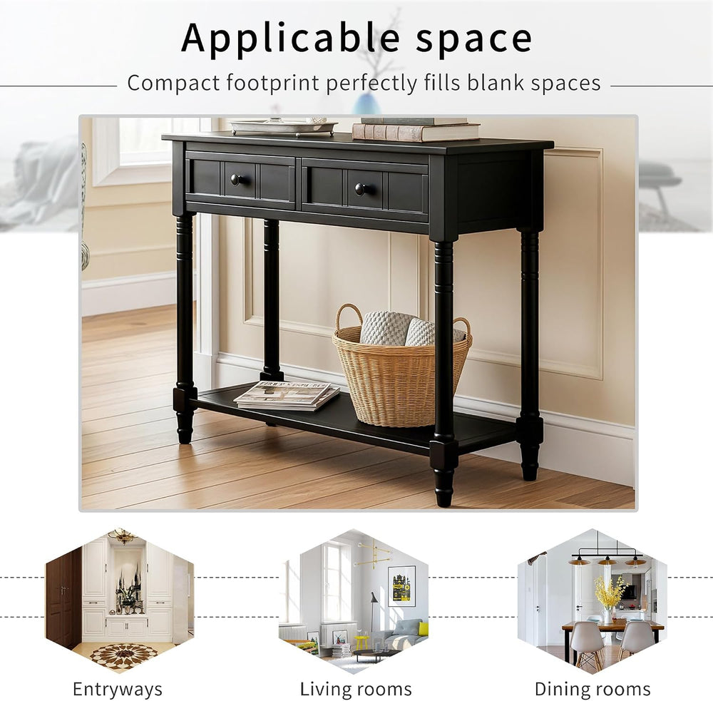 P PURLOVE Console Table Sideboard Wooden Sofa Table with 2 Drawers and Bottom...